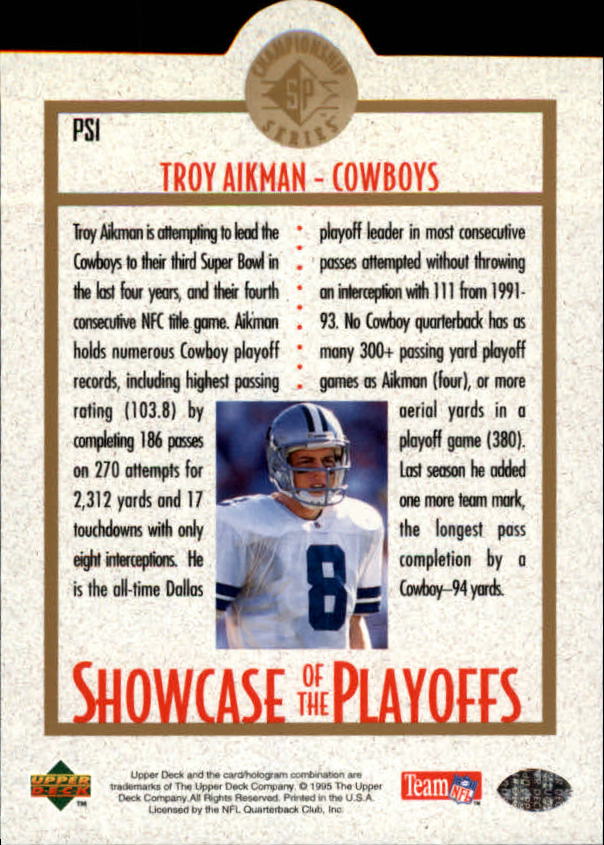 1995 SP Championship Playoff Showcase Die Cuts #PS1 Troy Aikman back image
