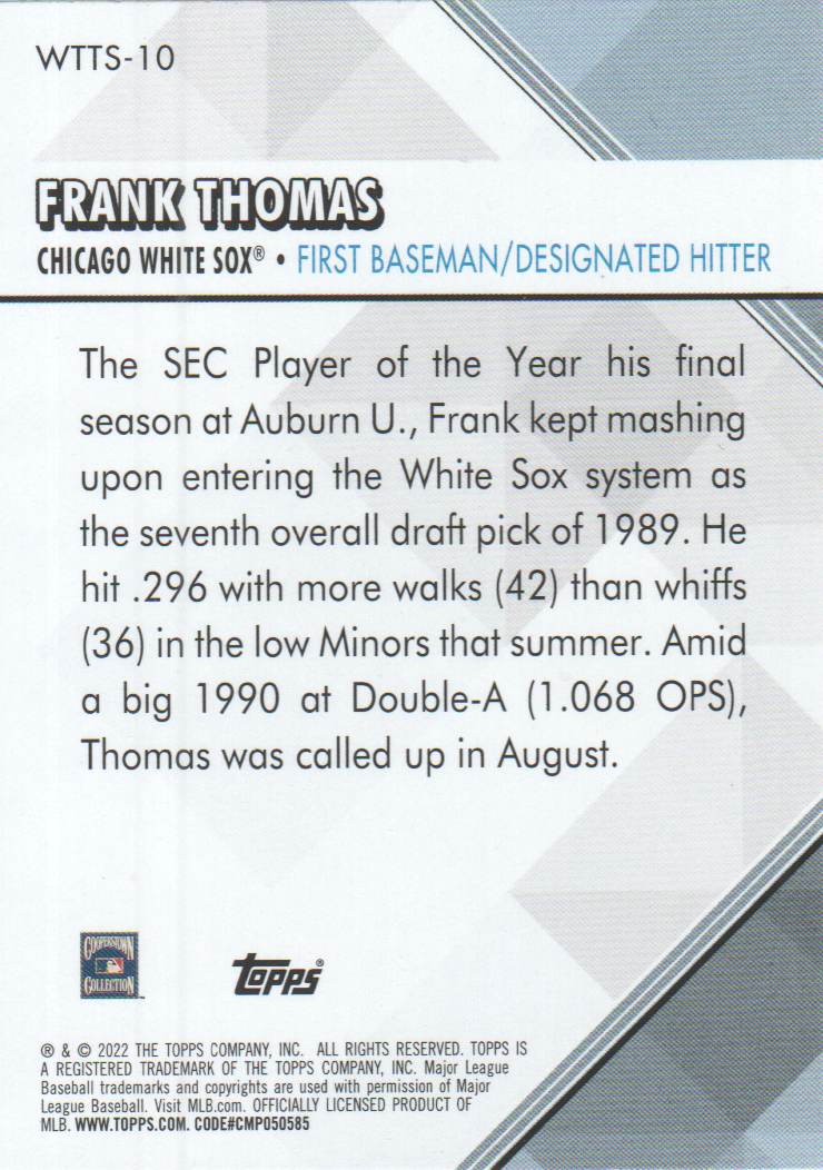 2022 Topps Welcome to the Show #WTTS10 Frank Thomas back image