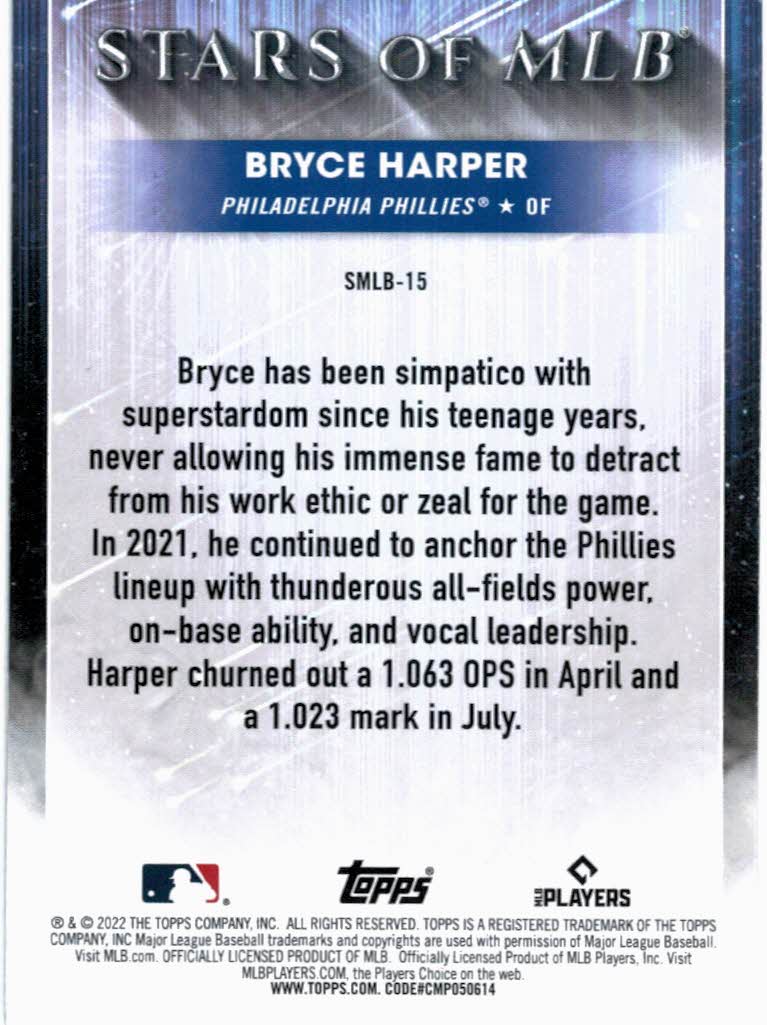 2022 Topps Series 1 Stars Of MLB BRYCE HARPER Card #SMLB-15