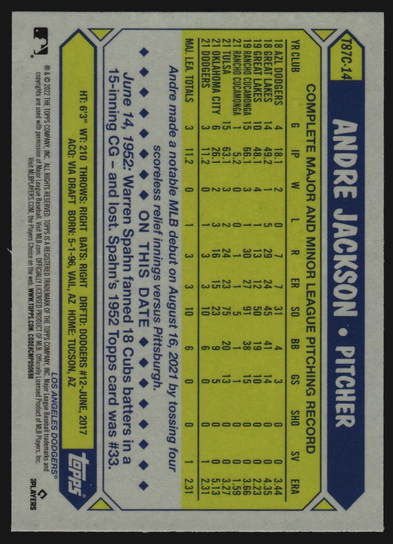 2022 Topps '87 Topps Silver Pack Chrome #T87C14 Andre Jackson
