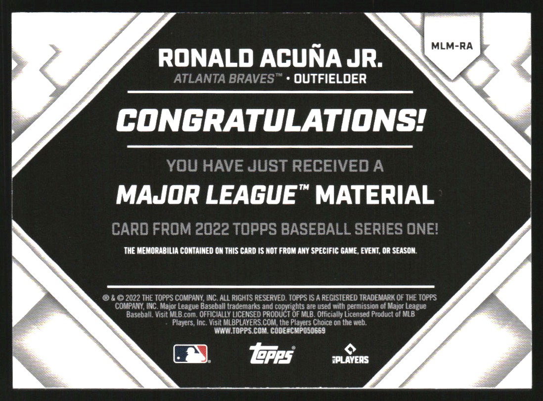 2022 Topps Major League Materials Black #MLMRA Ronald Acuna Jr.