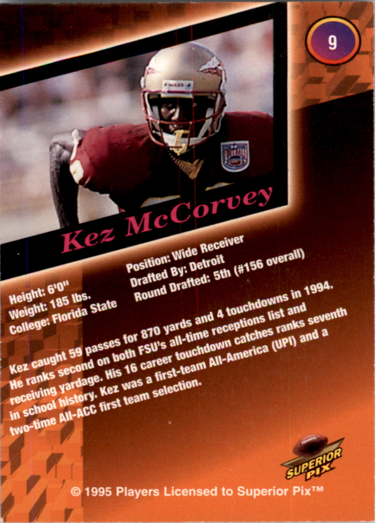 1995 Superior Pix Autographs #9 Kez McCorvey/6500 back image
