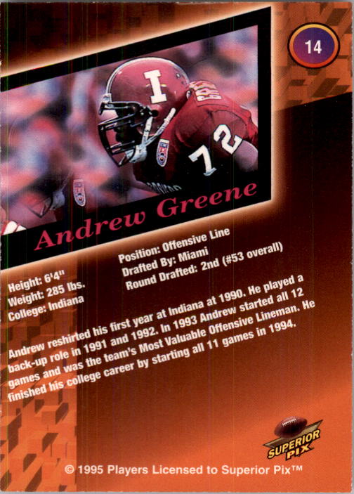 1995 Superior Pix Autographs #14 Andrew Greene/5000 back image