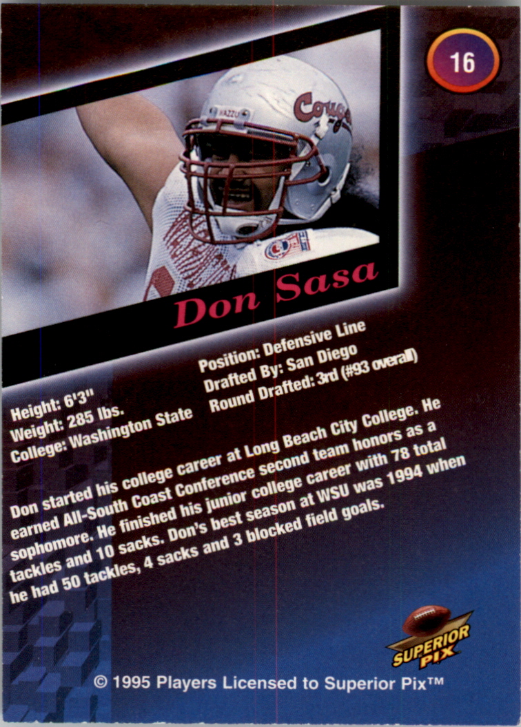 1995 Superior Pix Autographs #16 Don Sasa/6500 back image