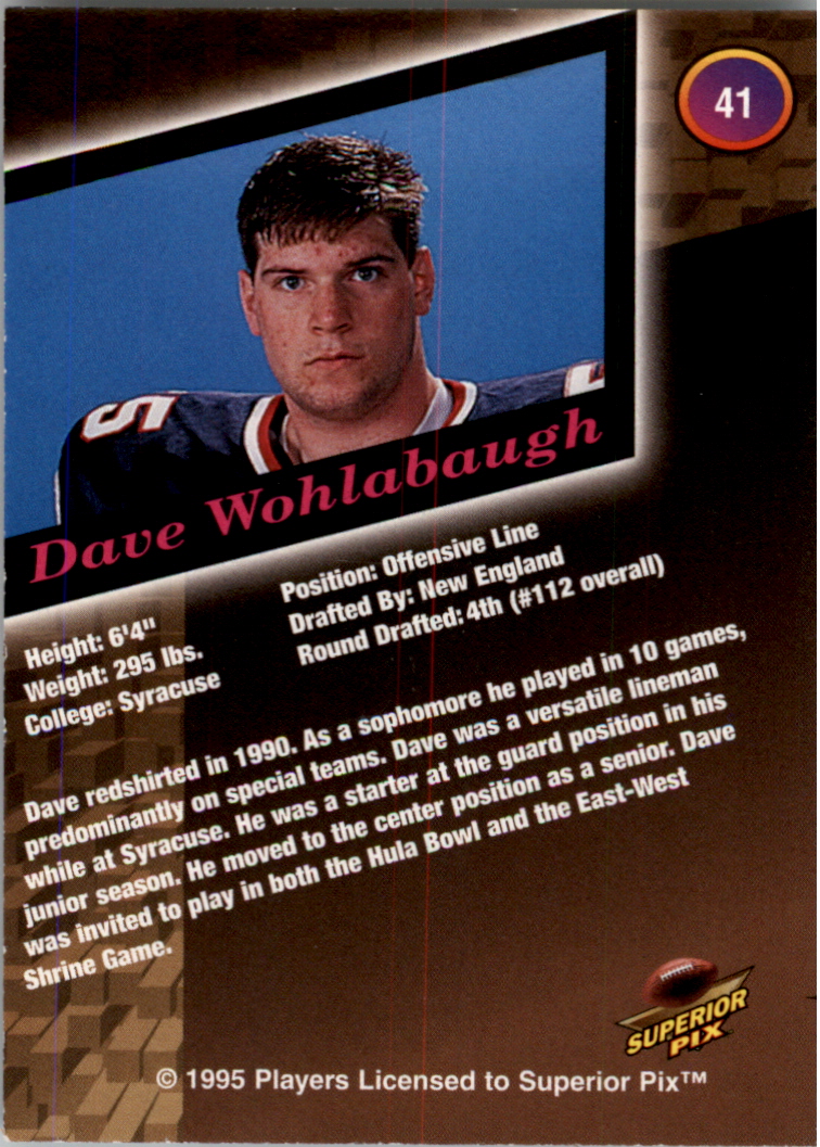 1995 Superior Pix Autographs #41 Dave Wohlabaugh/6500 back image