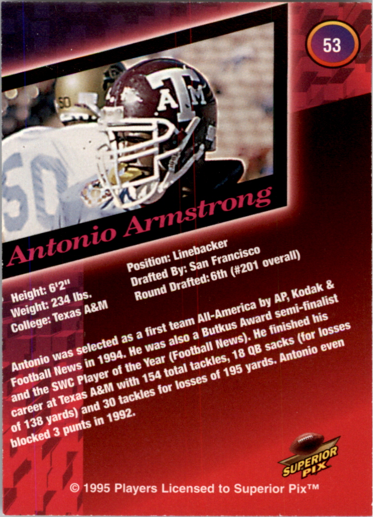 1995 Superior Pix Autographs #53 Antonio Armstrong/6500 back image