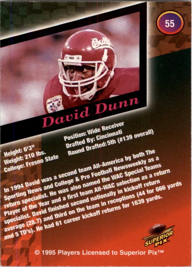 1995 Superior Pix Autographs #55 David Dunn/5000 back image