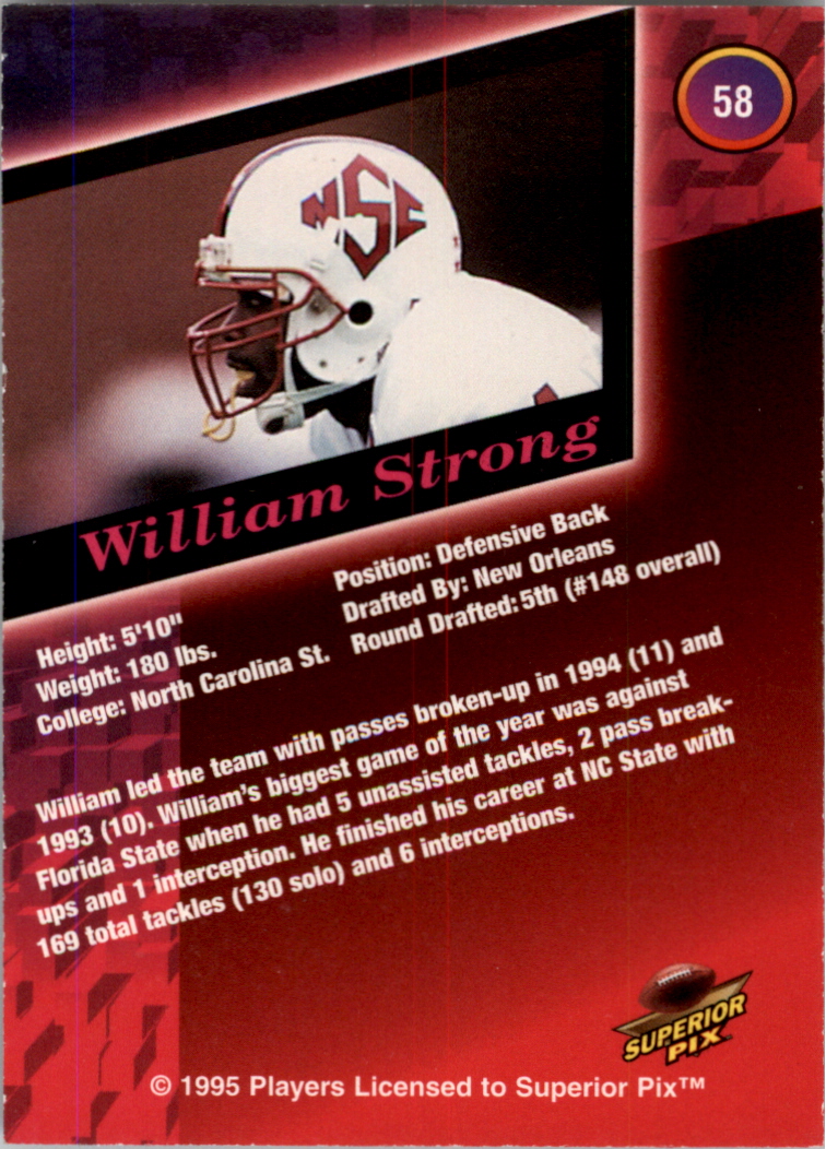 1995 Superior Pix Autographs #58 William Strong/6500 back image