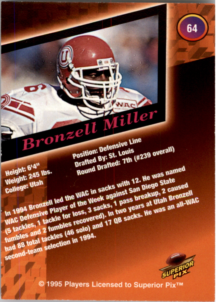 1995 Superior Pix Autographs #64 Bronzell Miller/6500 back image