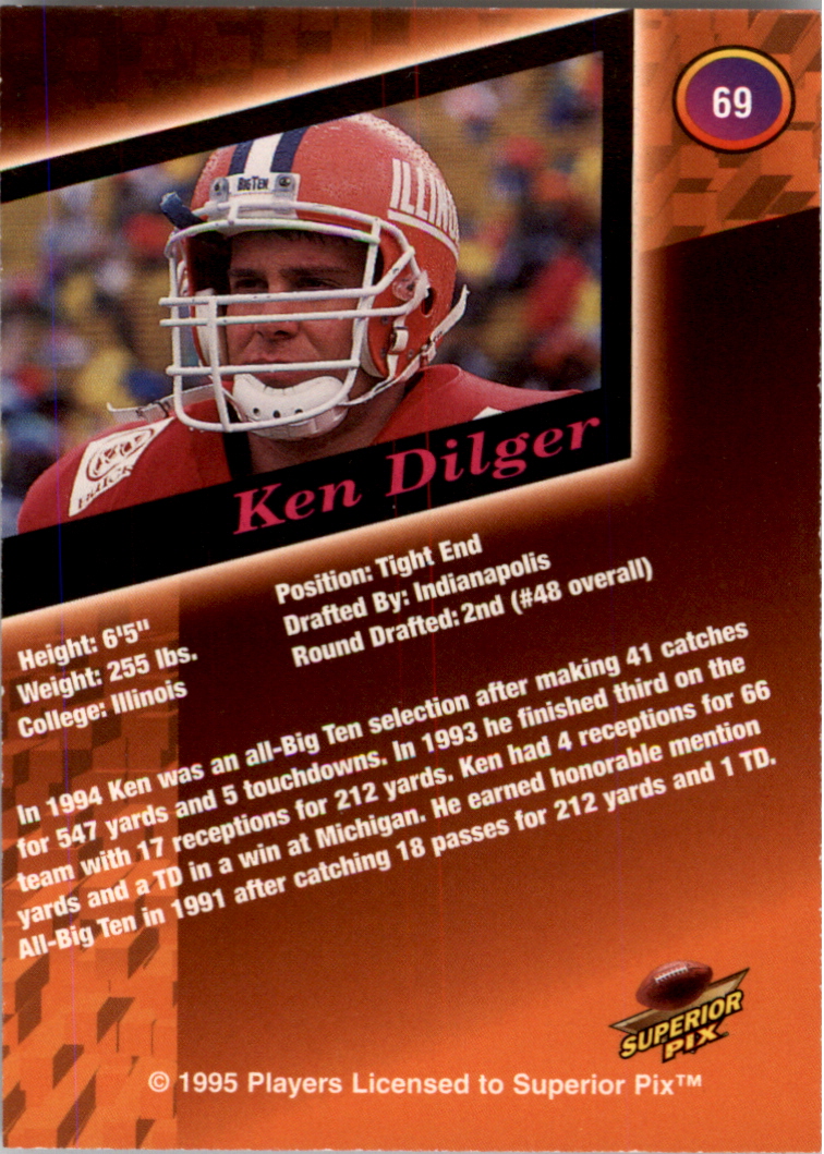 1995 Superior Pix Autographs #69 Ken Dilger/6000 back image