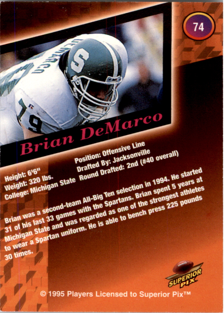 1995 Superior Pix Autographs #74 Brian DeMarco/6000 back image