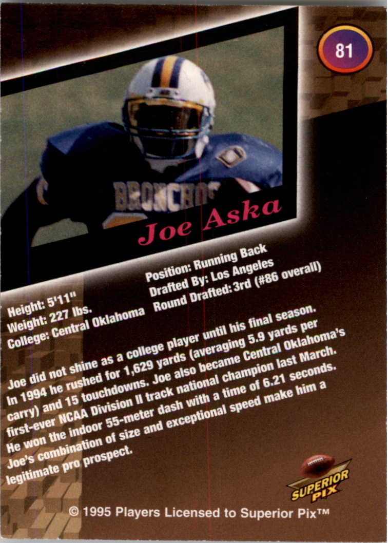 1995 Superior Pix Autographs #81 Joe Aska/4000 back image