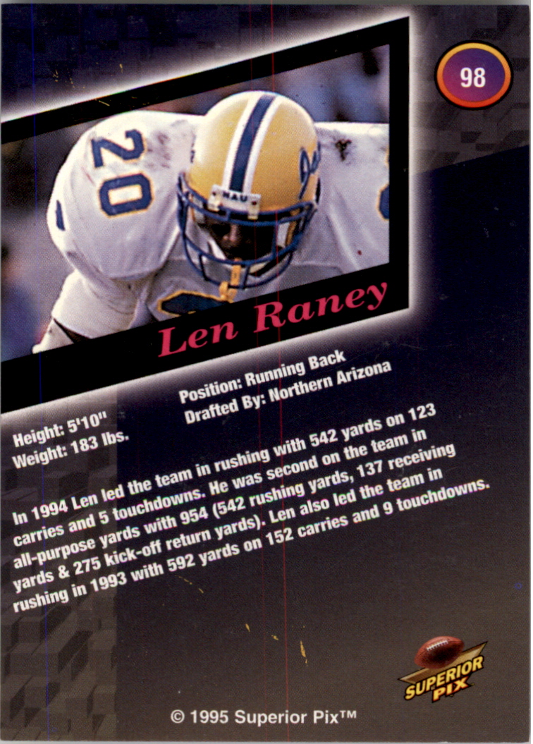 1995 Superior Pix Autographs #98 Len Raney/6500 back image