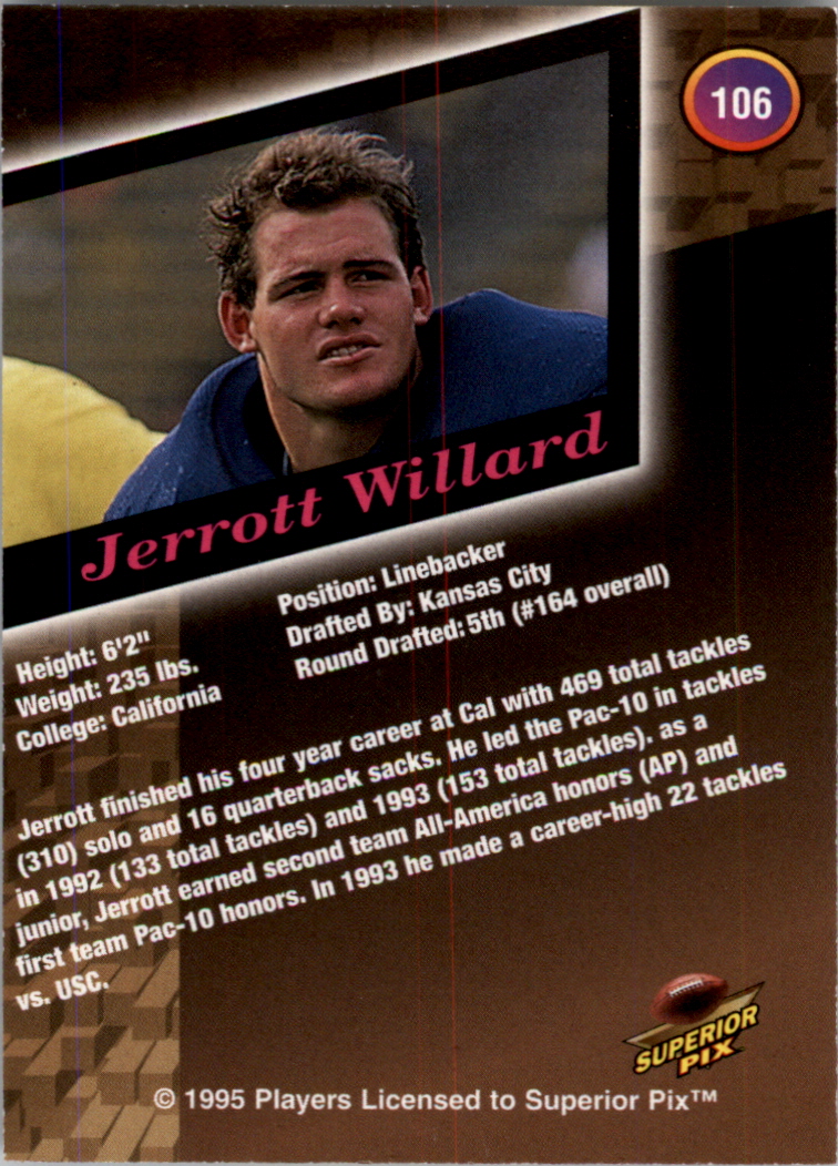 1995 Superior Pix Autographs #106 Jerrott Willard/5000 back image