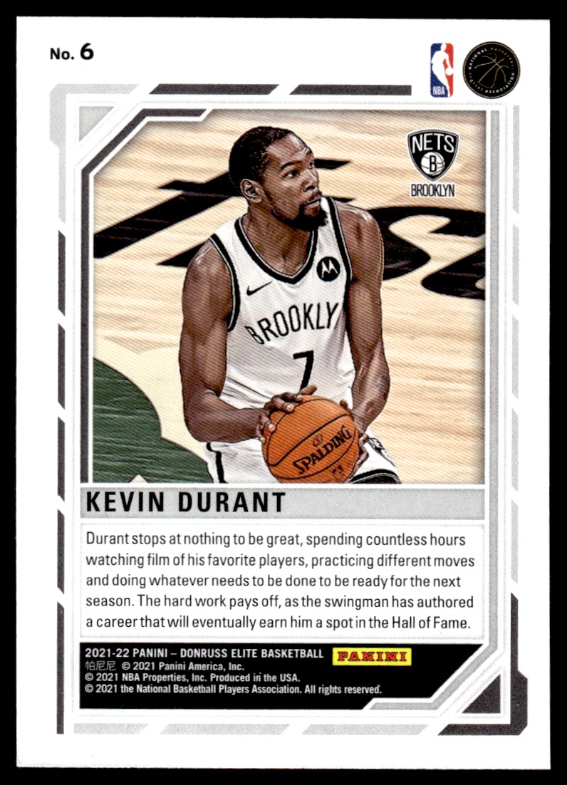 2021-22 Elite Primary Colors #6 Kevin Durant back image
