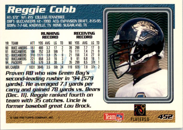 1995 Topps #452 Reggie Cobb back image