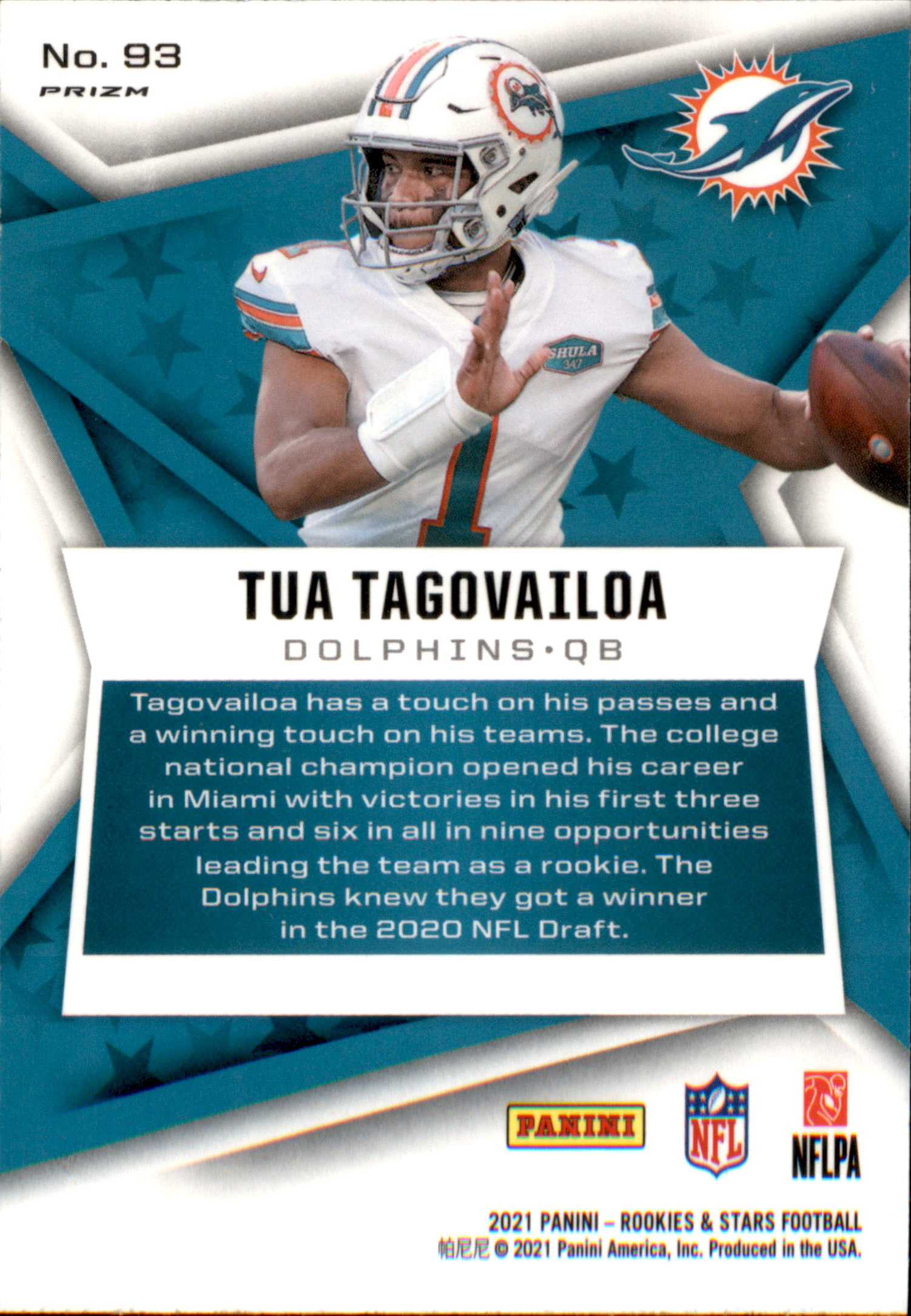 TUA TAGOVAILOA 2021 Panini Rookies & Stars Football #93 Miami Dolphins MINT