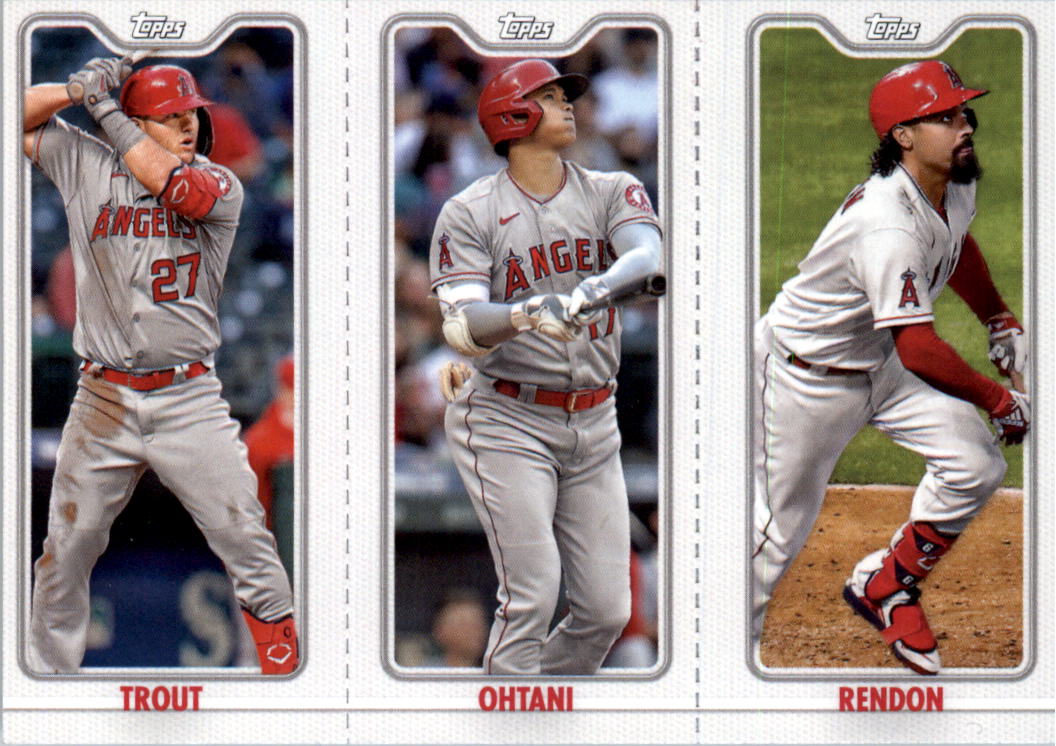 2022 Topps Opening Day Triple Play #TPC1 A Mike Trout/B Shohei Ohtani/C ...