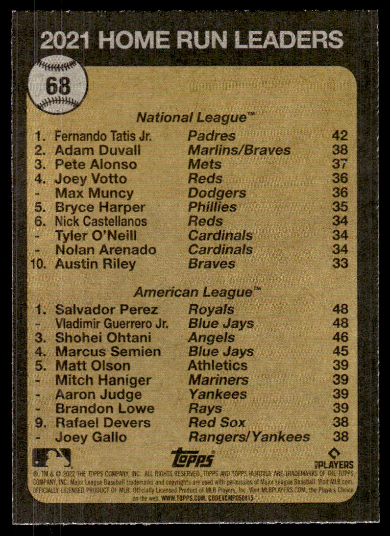 2022 Topps Heritage #68 Fernando Tatis Jr./Salvador Perez/Vladimir Guerrero Jr.