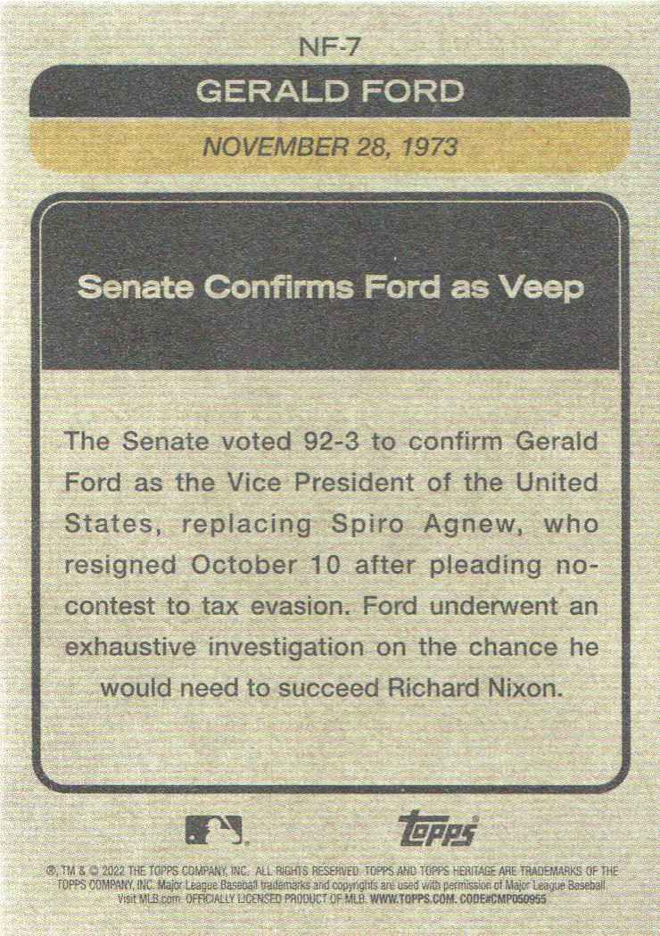 2022 Topps Heritage News Flashbacks #NF7 US Senate Votes To Confirm Gerald Ford As Vice President back image