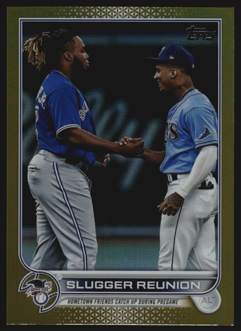 2022 Topps Gold Foil #329 Slugger Reunion/Wander Franco/Vladimir Guerrero Jr.