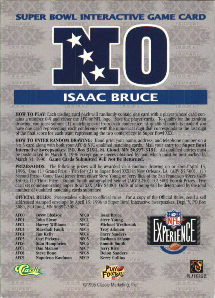 1996 Classic NFL Experience Super Bowl Game #N0 Isaac Bruce back image