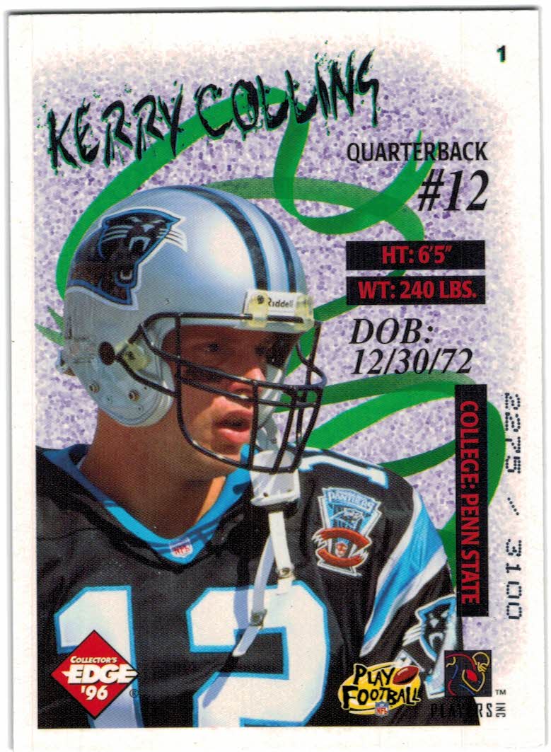 1996 Collector's Edge Big Easy #1 Kerry Collins back image