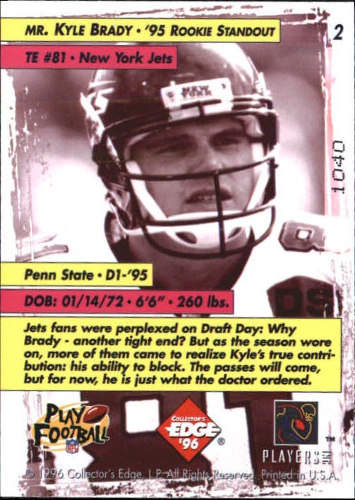 1996 Collector's Edge Too Cool Rookies #2 Kyle Brady back image