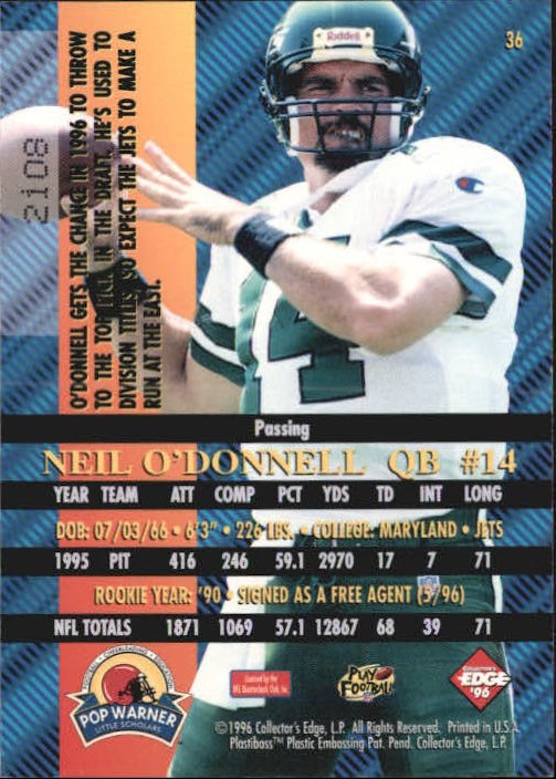 1996 Collector's Edge Advantage Perfect Play Foils #36 Neil O'Donnell back image