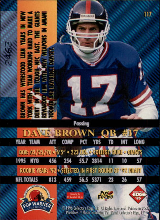 1996 Collector's Edge Advantage Perfect Play Foils #117 Dave Brown back image