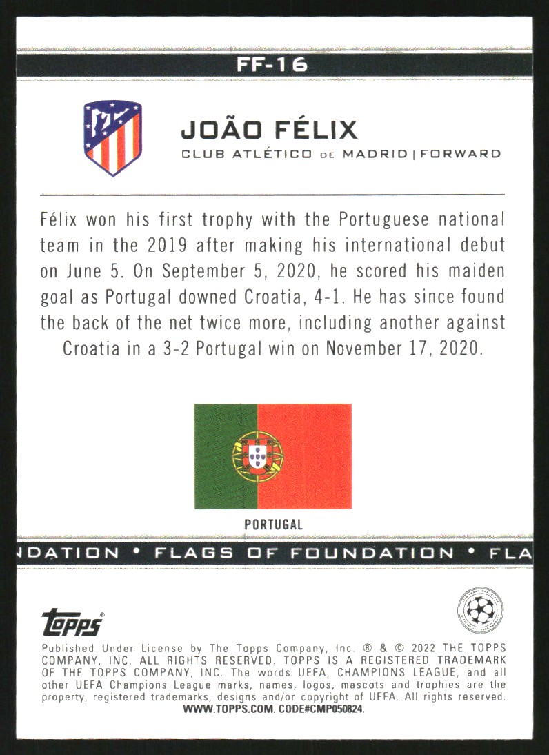 2021-22 Topps UEFA Champions League Flags of Foundation #FF16 Joao Felix