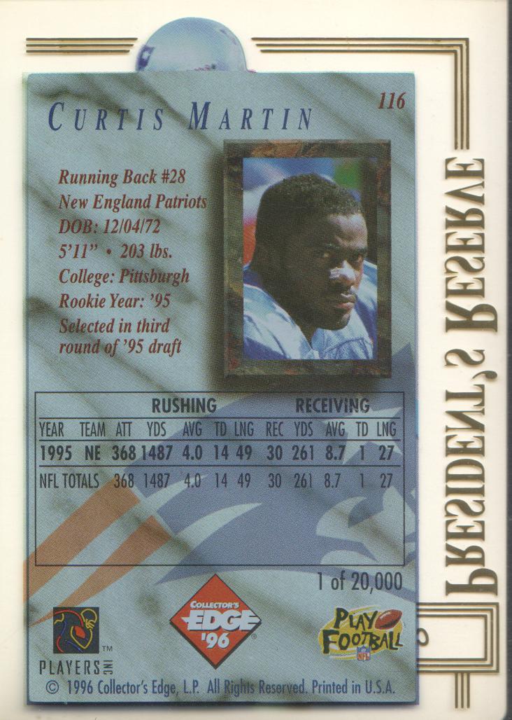 1996 CE President's Reserve #116 Curtis Martin back image