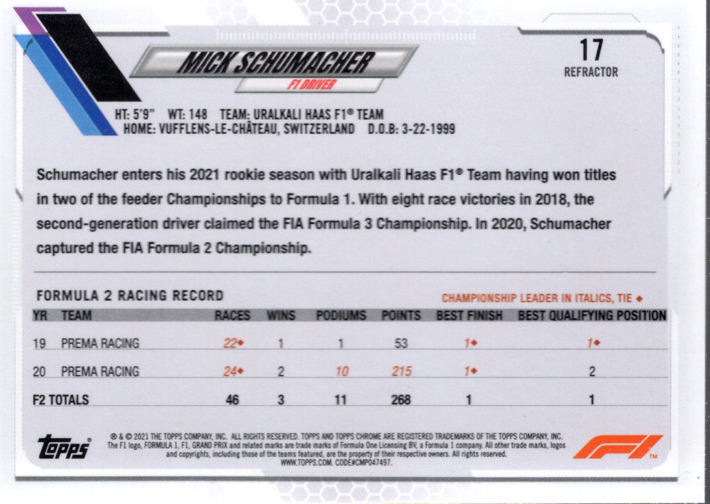 2021 Topps Chrome Formula 1 Refractors Racing Card Pick (Inserts) - Picture 7 of 111
