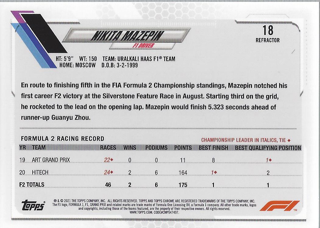 2021 Topps Chrome Formula 1 Refractors Racing Card Pick (Inserts) - Picture 9 of 111