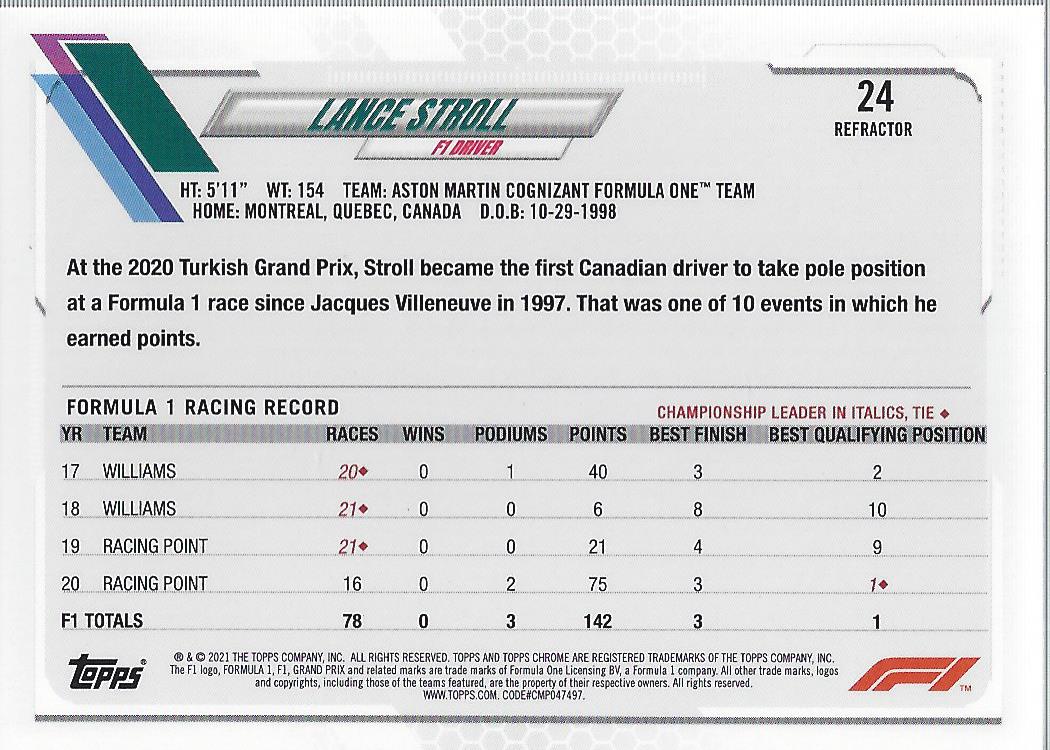 2021 Topps Chrome Formula 1 Refractors Racing Card Pick (Inserts) - Picture 13 of 111