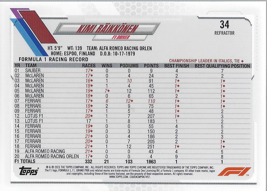 2021 Topps Chrome Formula 1 Refractors Racing Card Pick (Inserts) - Picture 21 of 111