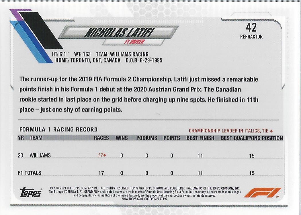 2021 Topps Chrome Formula 1 Refractors Racing Card Pick (Inserts) - Picture 29 of 111