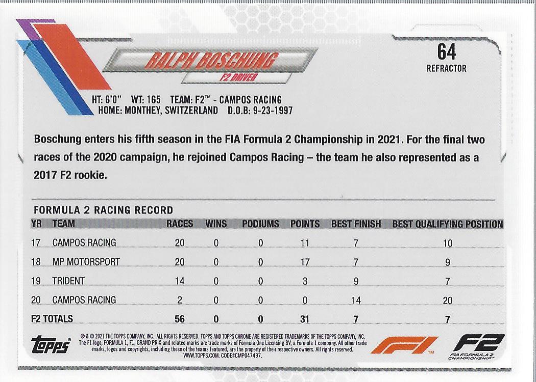 2021 Topps Chrome Formula 1 Refractors Racing Card Pick (Inserts) - Picture 39 of 111