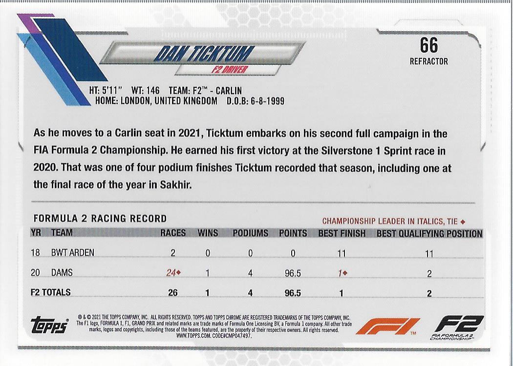 2021 Topps Chrome Formula 1 Refractors Racing Card Pick (Inserts) - Picture 41 of 111