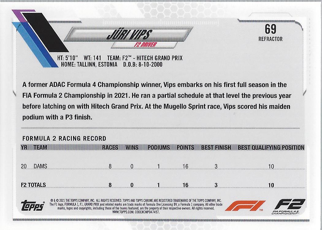 2021 Topps Chrome Formula 1 Refractors Racing Card Pick (Inserts) - Picture 43 of 111