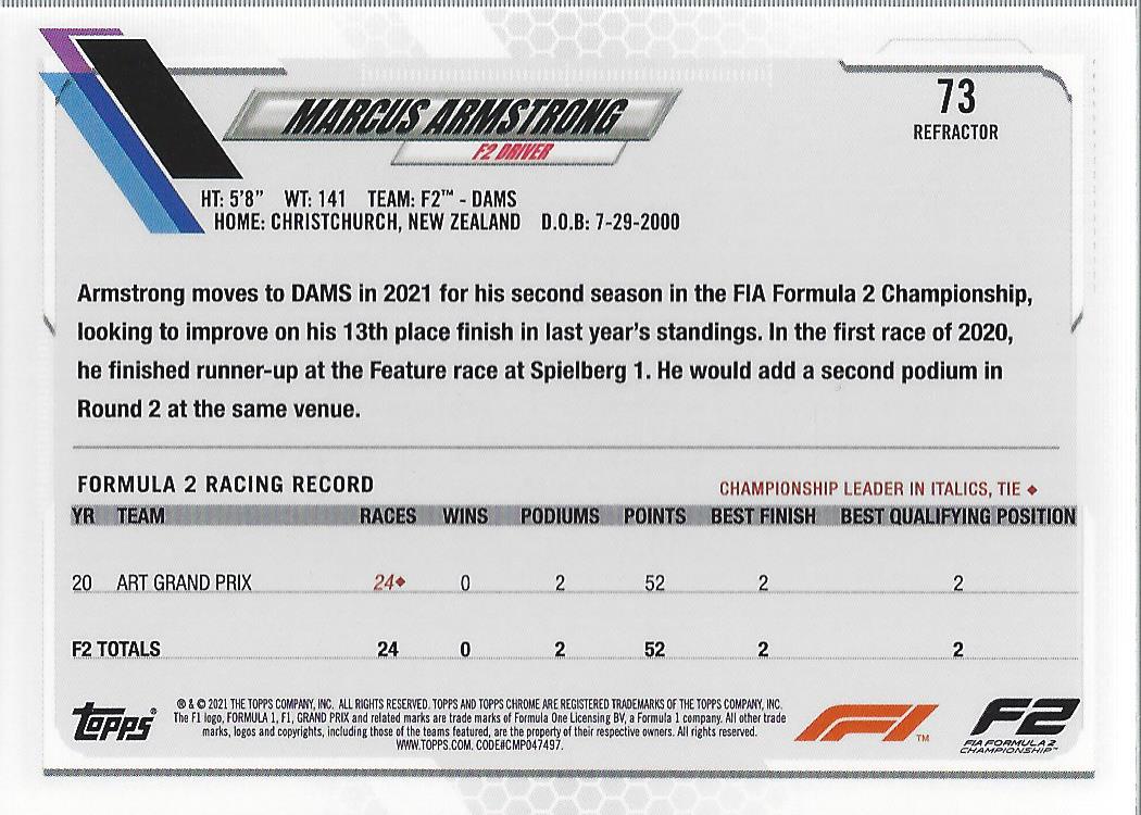 2021 Topps Chrome Formula 1 Refractors Racing Card Pick (Inserts) - Picture 47 of 111
