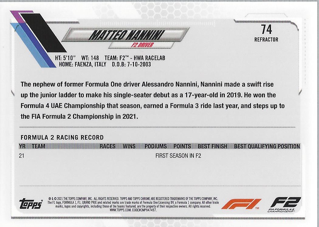 2021 Topps Chrome Formula 1 Refractors Racing Card Pick (Inserts) - Picture 49 of 111