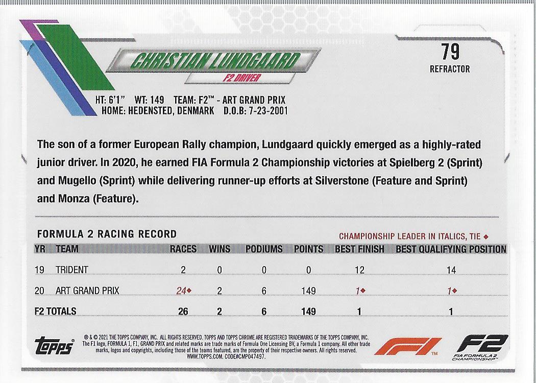 2021 Topps Chrome Formula 1 Refractors Racing Card Pick (Inserts) - Picture 57 of 111