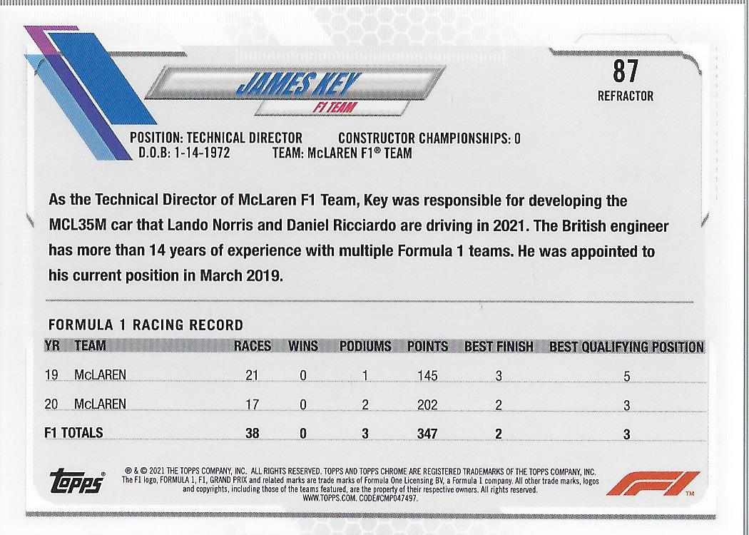 2021 Topps Chrome Formula 1 Refractors Racing Card Pick (Inserts) - Picture 67 of 111