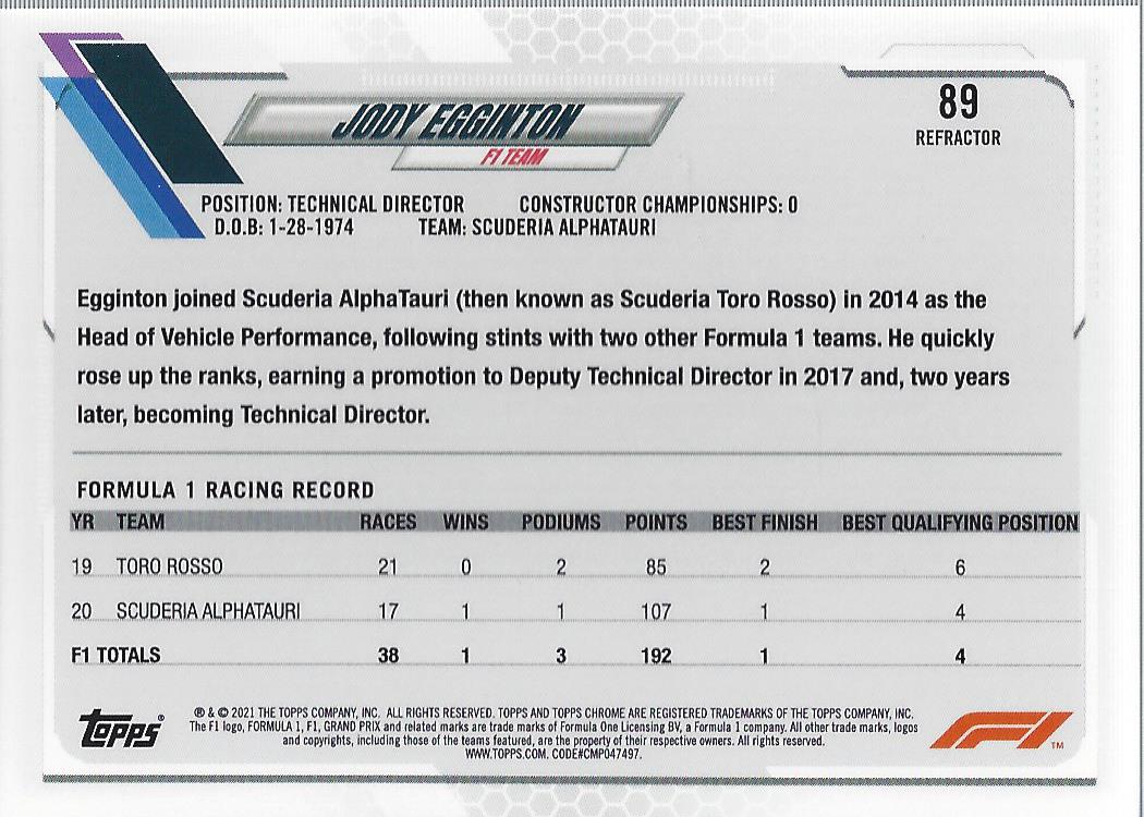 2021 Topps Chrome Formula 1 Refractors Racing Card Pick (Inserts) - Picture 69 of 111