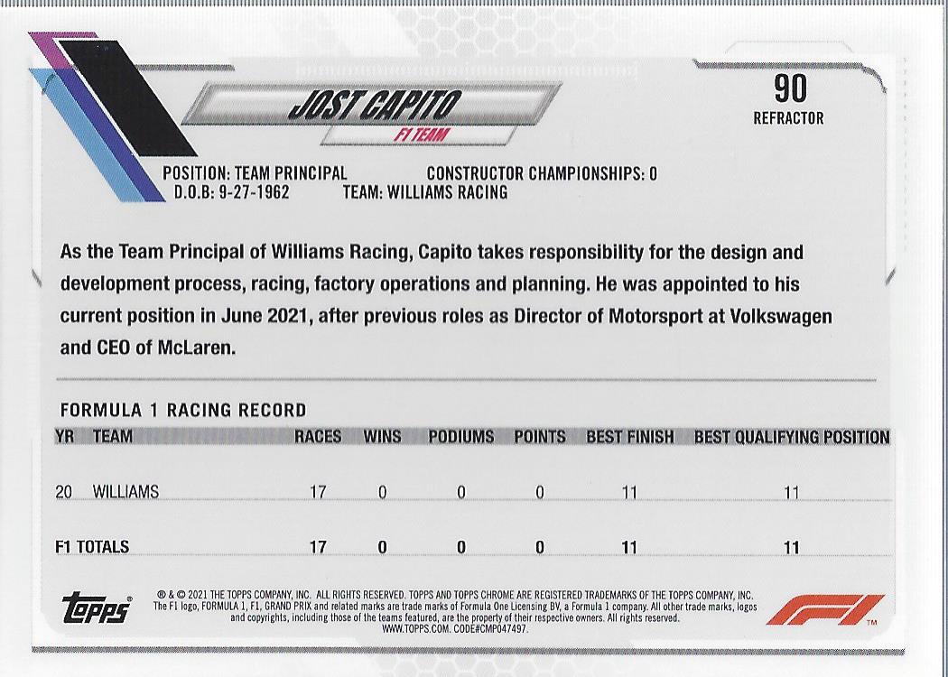2021 Topps Chrome Formula 1 Refractors Racing Card Pick (Inserts) - Picture 71 of 111