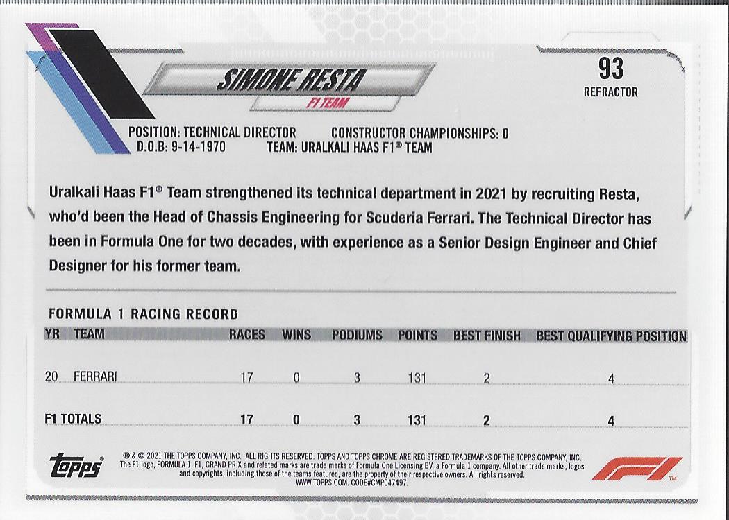 2021 Topps Chrome Formula 1 Refractors Racing Card Pick (Inserts) - Picture 75 of 111