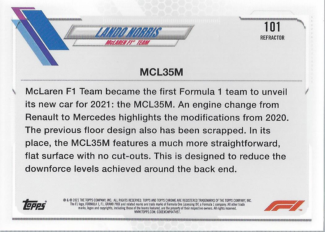 2021 Topps Chrome Formula 1 Refractors Racing Card Pick (Inserts) - Picture 85 of 111