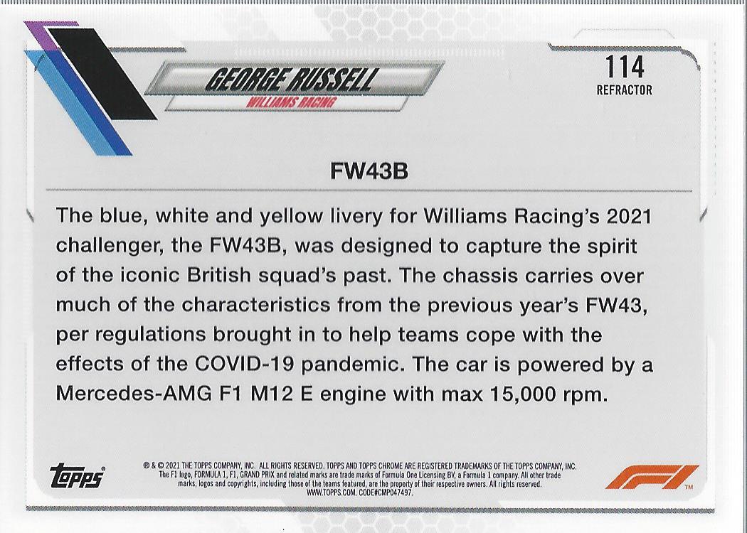 2021 Topps Chrome Formula 1 Refractors Racing Card Pick (Inserts) - Picture 89 of 111