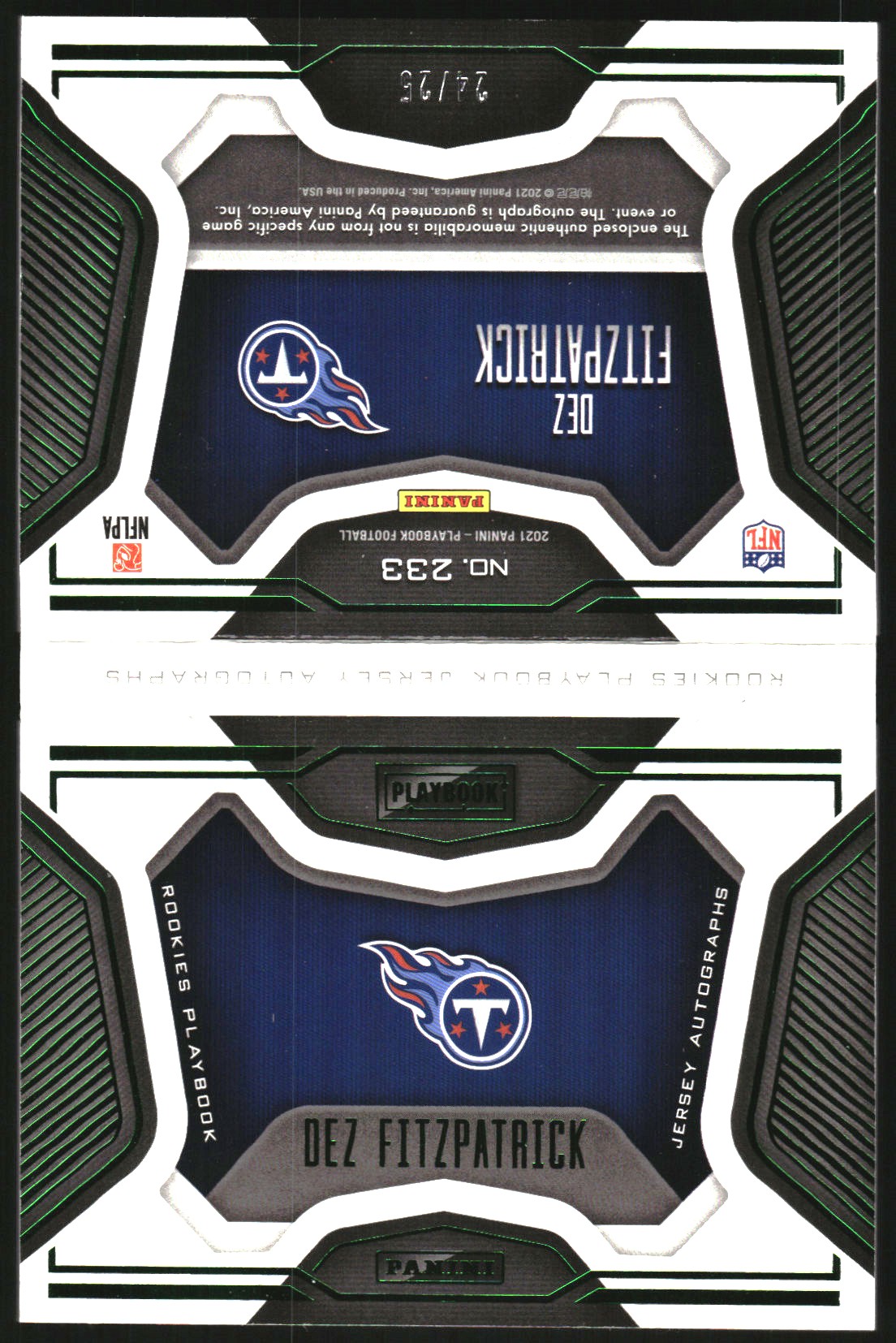 2021 Panini Playbook Green #233 Dez Fitzpatrick JSY AU
